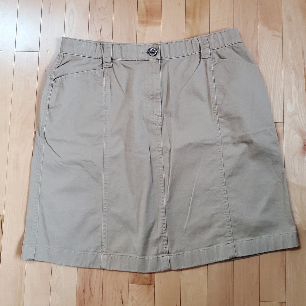 L.L.Bean Classic Fit Khaki Tan‎ Midi Skirt Women's Size 16P